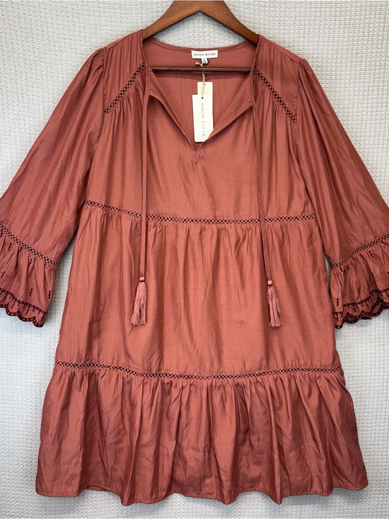 Moon River Dresses & Skirts - NWT Moon River Anthropologie Pink Mini Tunic Dress Med Boho Bell Sleeve Cottage
